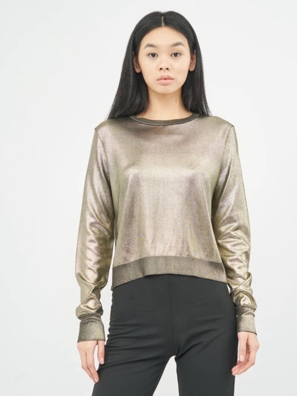 Zara Metallic Gold Crewneck Pullover